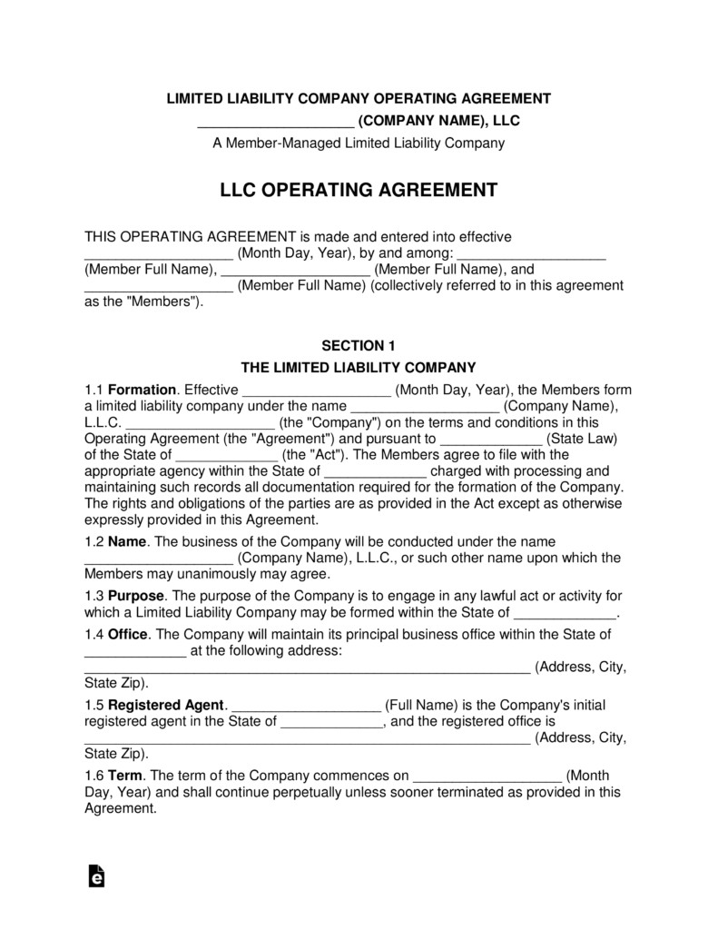 Multi Member LLC Operating Agreement Template
