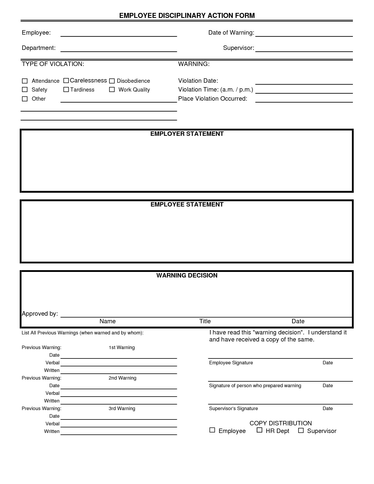 disciplinary form template free