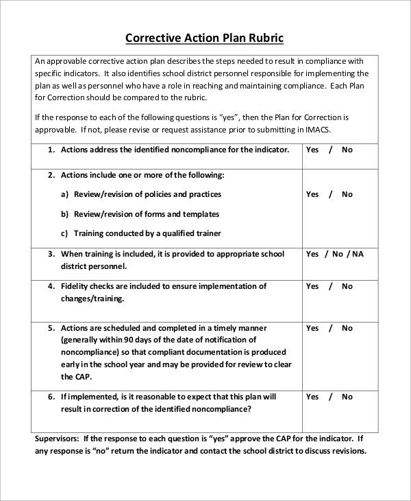 Sample Corrective Action Plan 14 Examples in Word PDF
