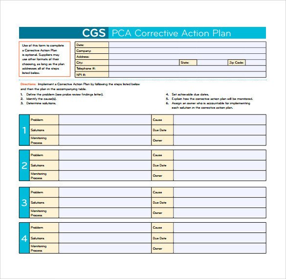 Sample Corrective Action Plan Template 14 Documents in