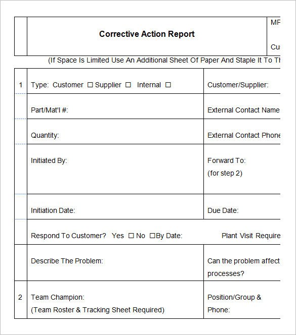 9 Corrective Action Report Templates Free Word PDF