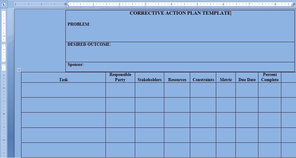 Corrective Action Plan Template Word Project Management