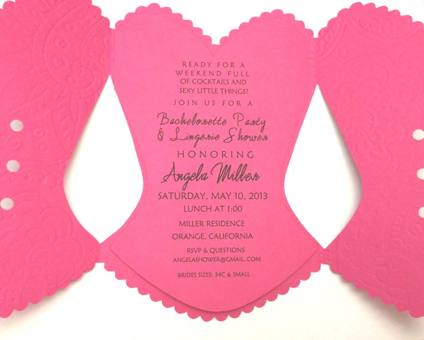 Corset Bridal Shower Bachelorette Invitation Pink with Lace