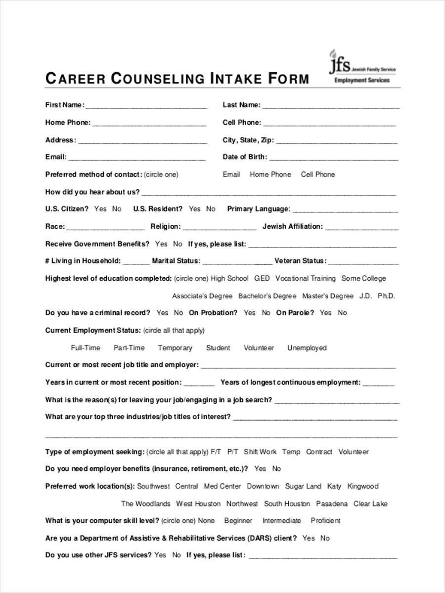7 Career Counseling Forms Free Sample Example Format