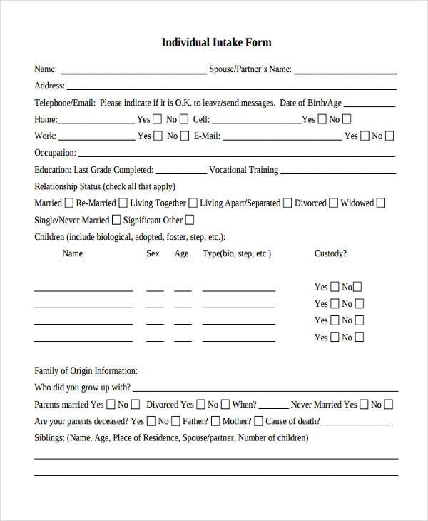 Intake Form Template