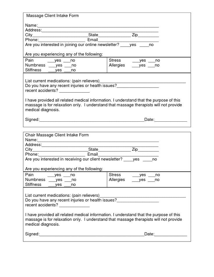 Massage Client Intake Form Template