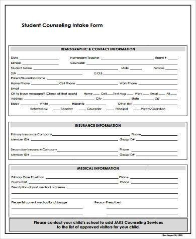 Sample Counseling Intake Forms 9 Free Documents in Word
