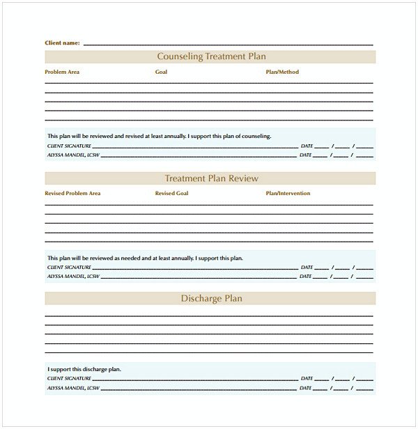 counseling treatment plan template pdf