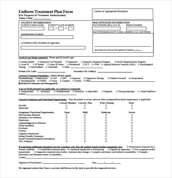 Sample Treatment Plan Template 9 Free Documents in PDF