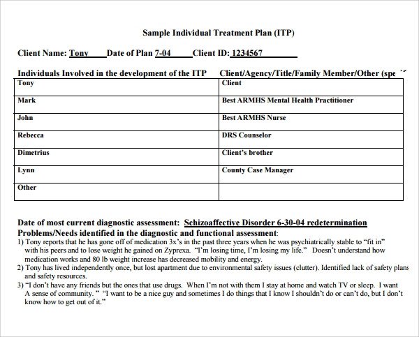 Sample Treatment Plan Template 9 Free Documents in PDF