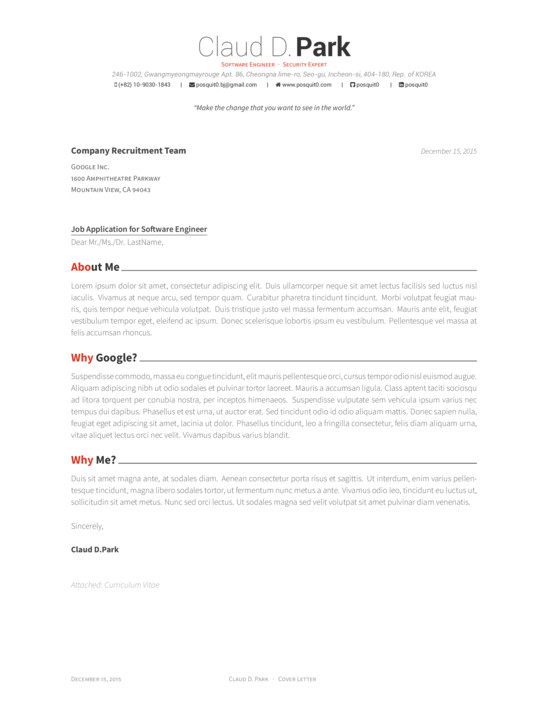 Awesome CV Cover Letter LaTeX Template LaTeX