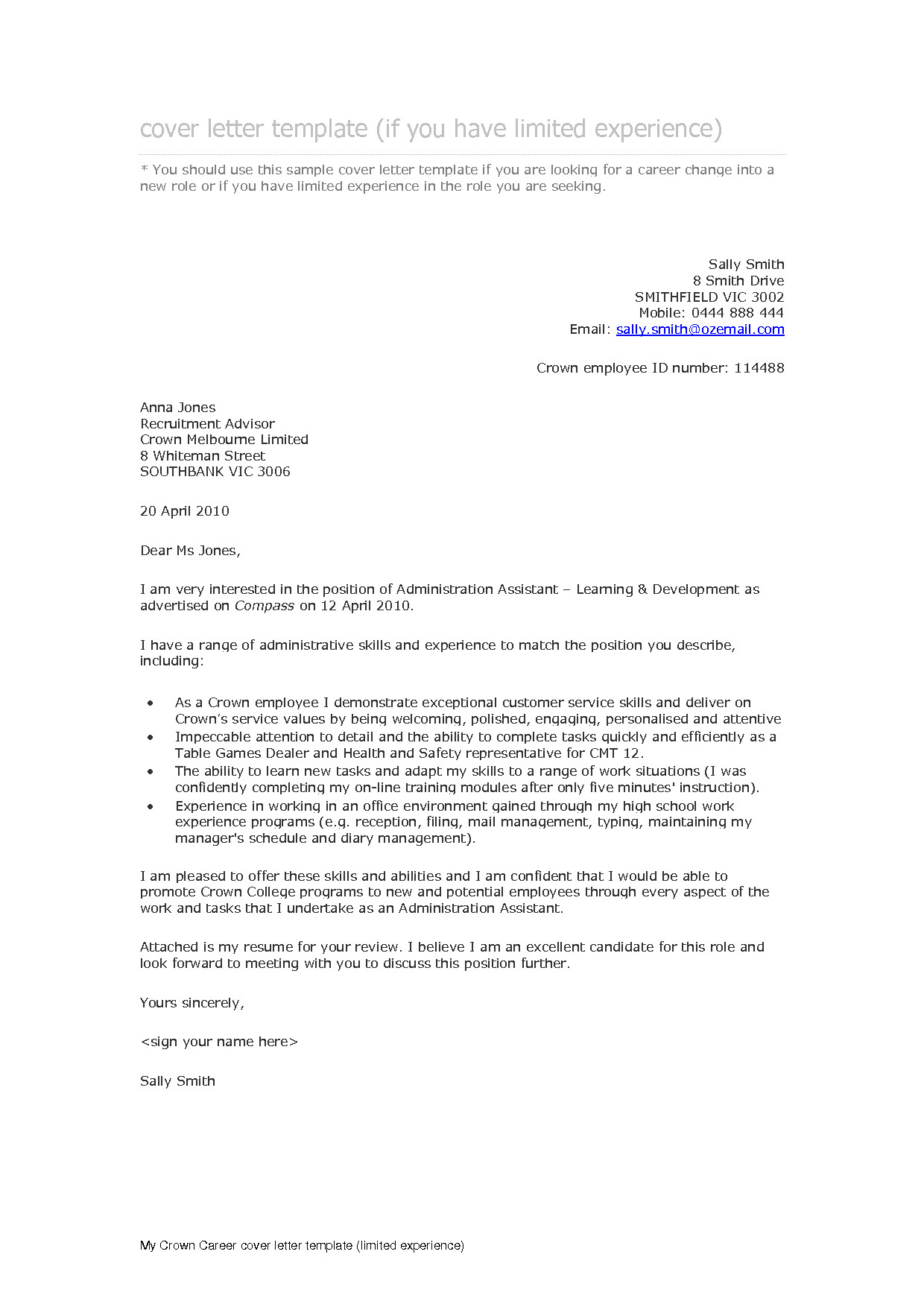 Cover Letter For Work Experience Placement