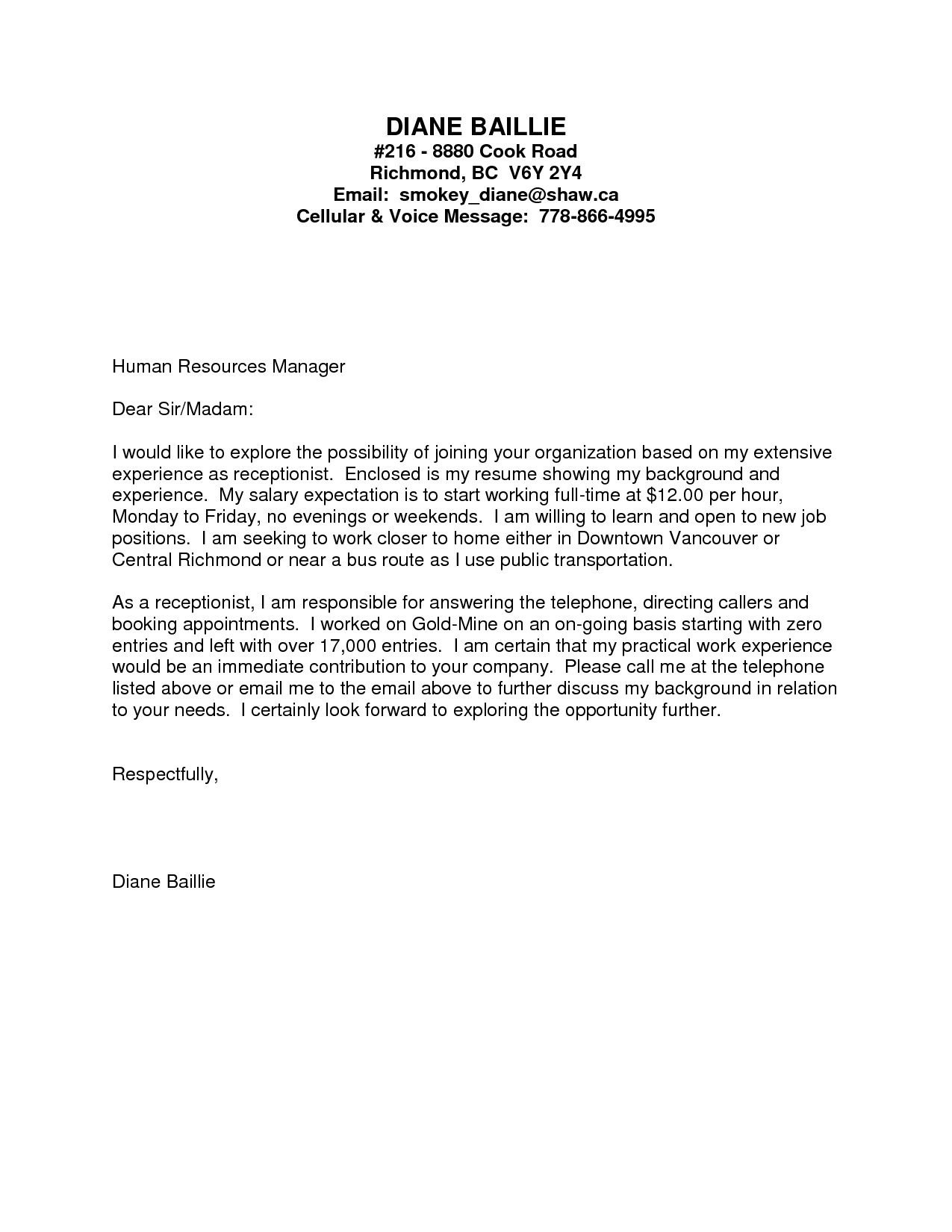 Volunteer Cover Letter No Experience