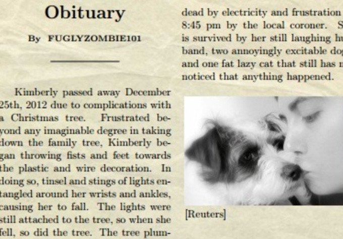 create a funny fake obituary for any person or pet fiverr