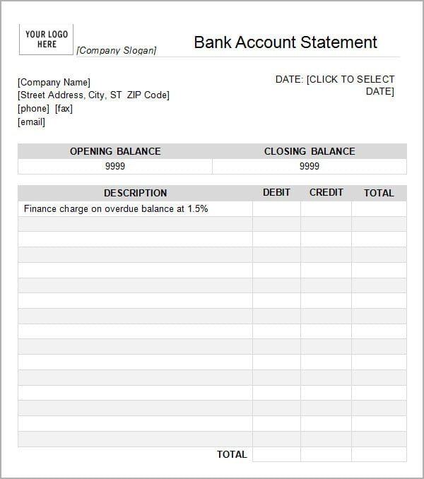 7 Bank statement templates Word Excel PDF Formats