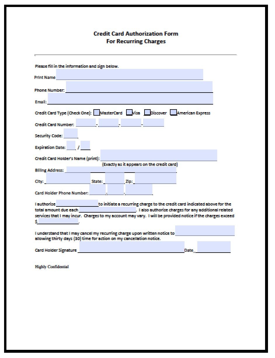 Download Recurring Credit Card Authorization Form