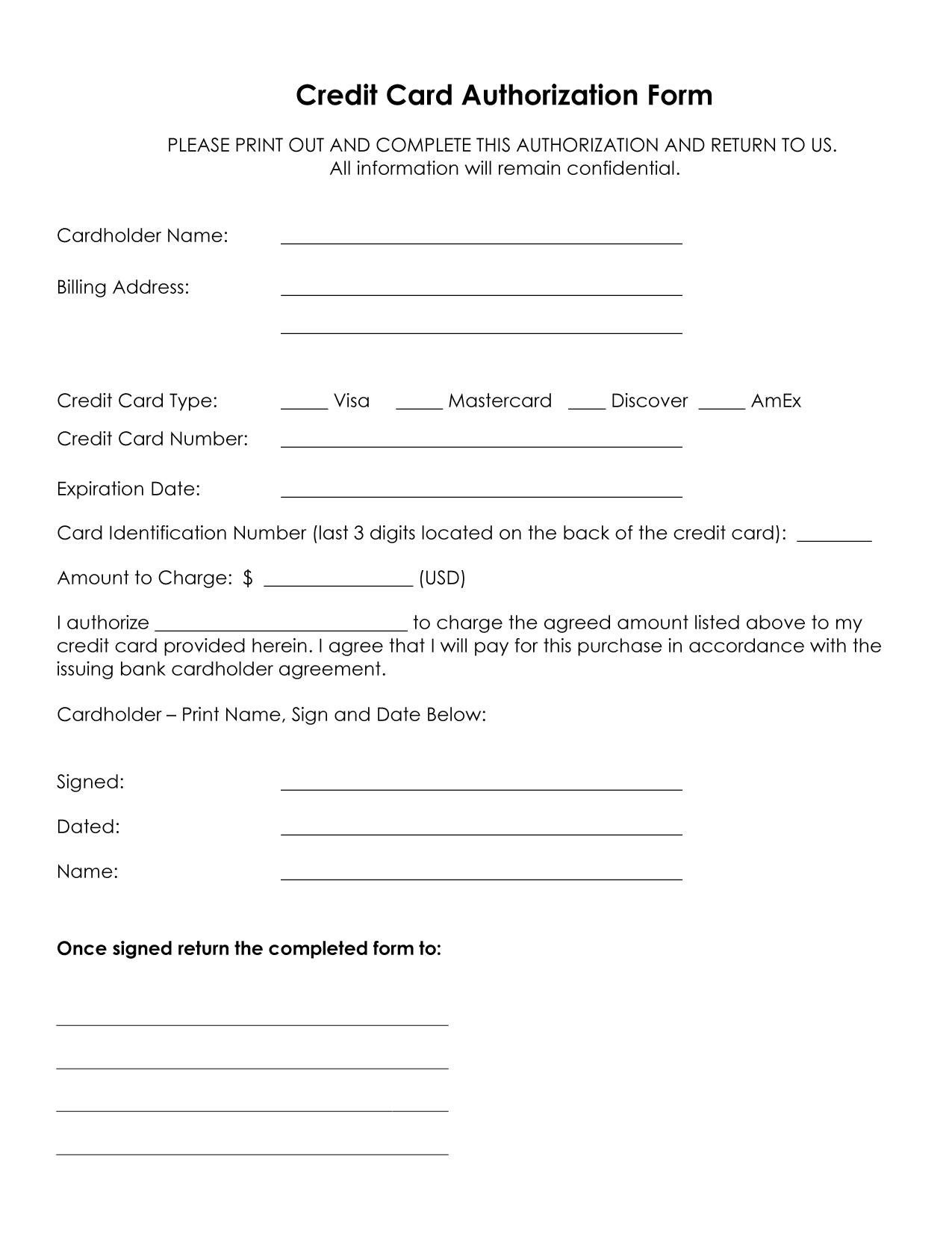 33 Credit Card Authorization Form Template Download PDF