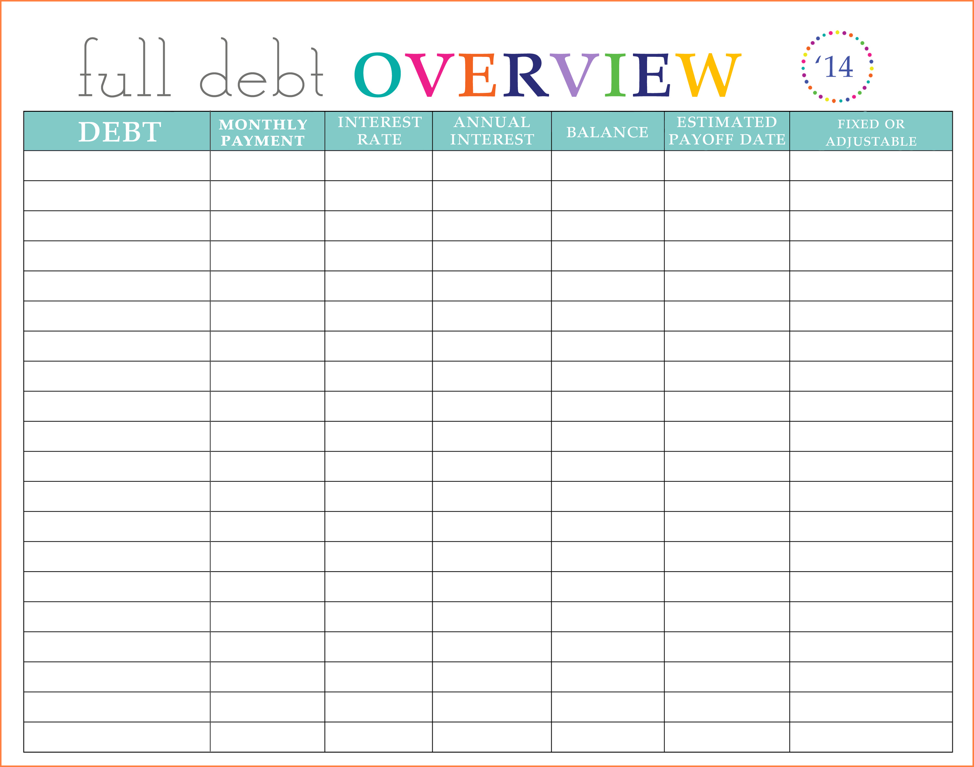 12 credit card debt payoff spreadsheet