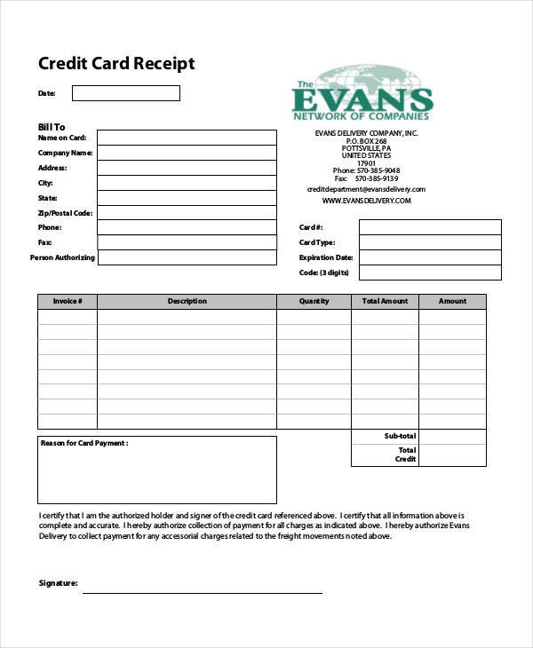 7 Credit Card Receipt Templates PDF