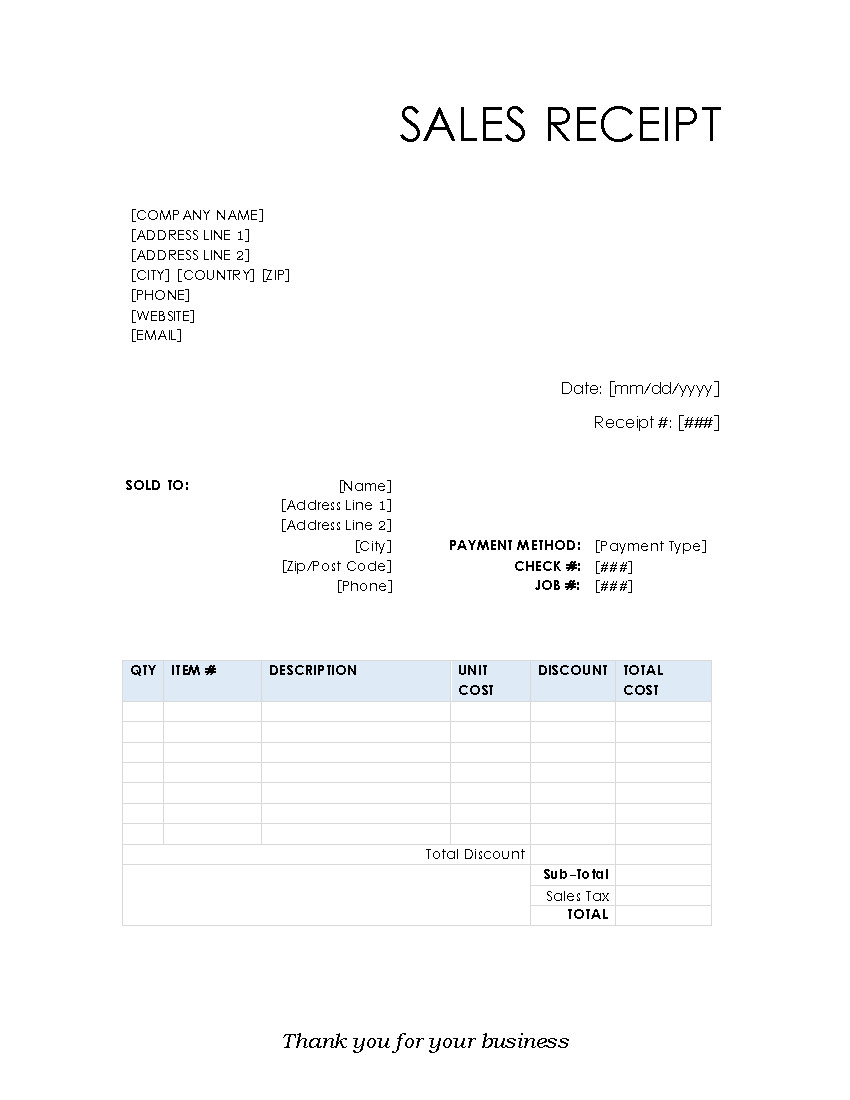 Free Receipt Template – printable receipt templates