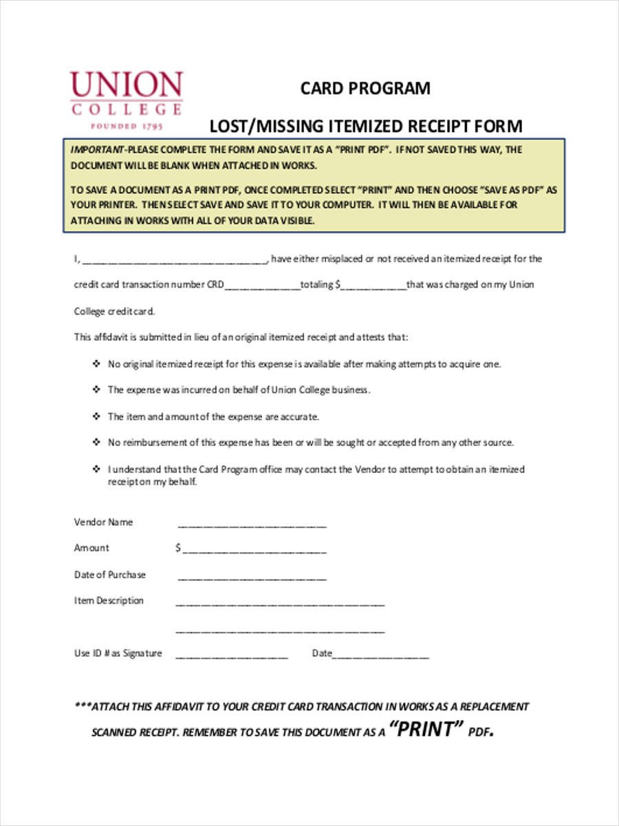 Lost Receipt Forms 6 Free Documents in Word PDF