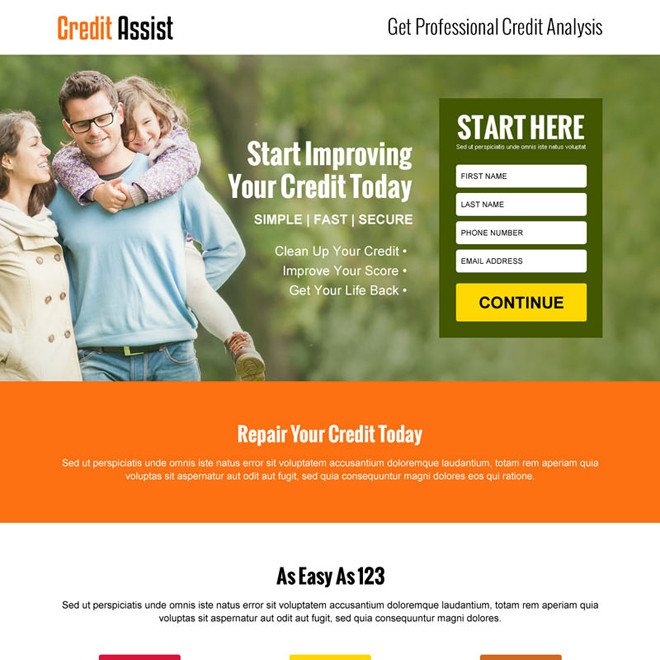 Credit repair landing page design template to boost your