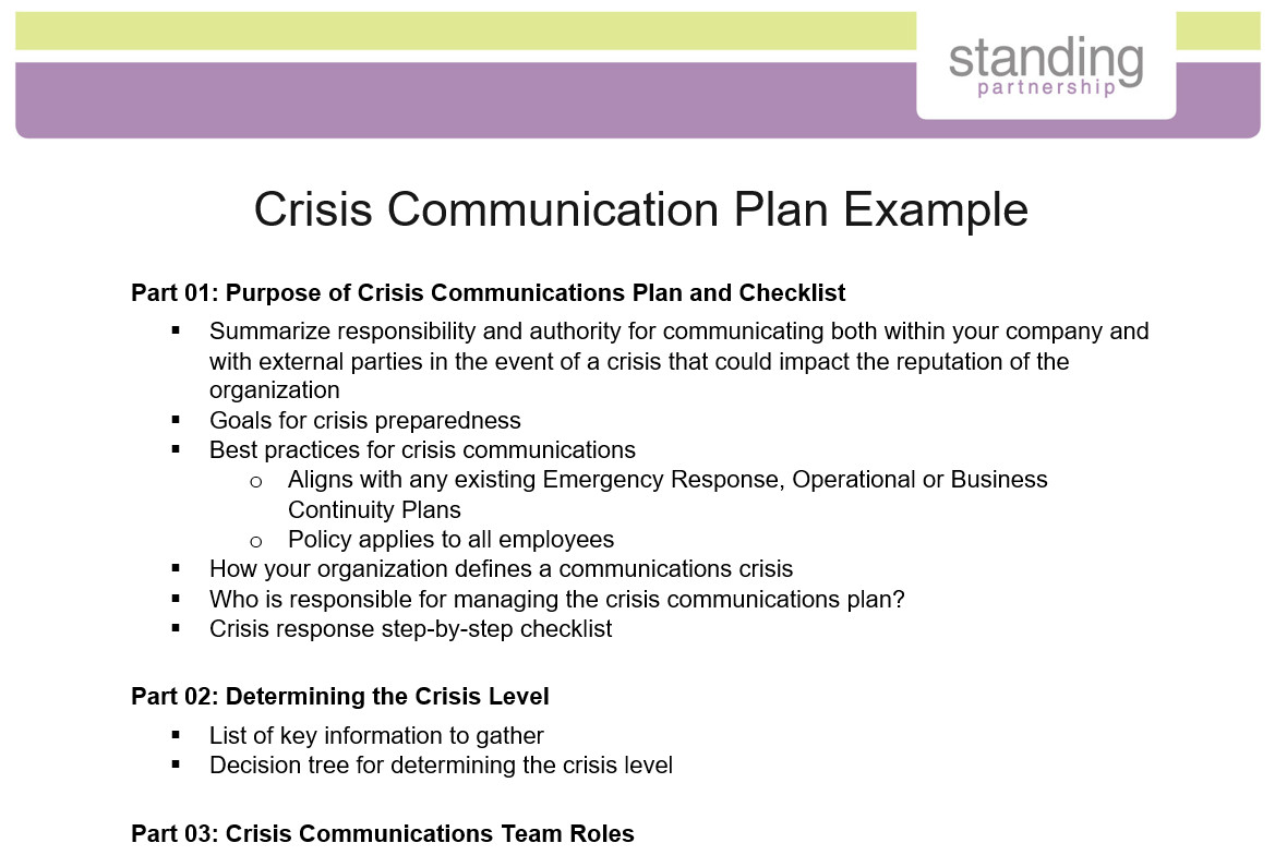 Crisis munication Plan Example Standing Partnership
