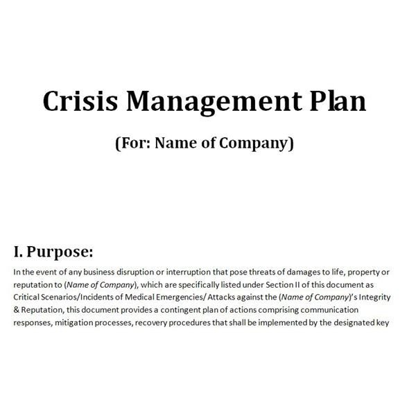 Free Downloadable Template A Plan for Crisis Management