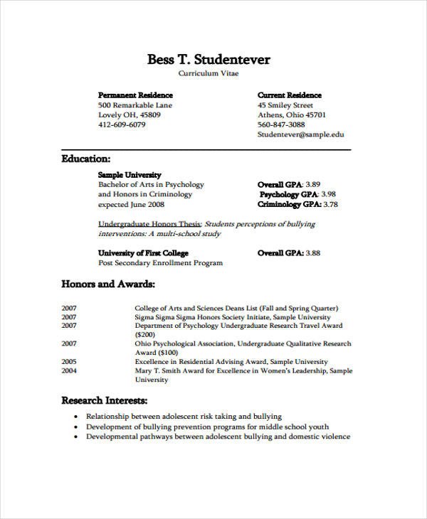 13 curriculum vitae examples for students