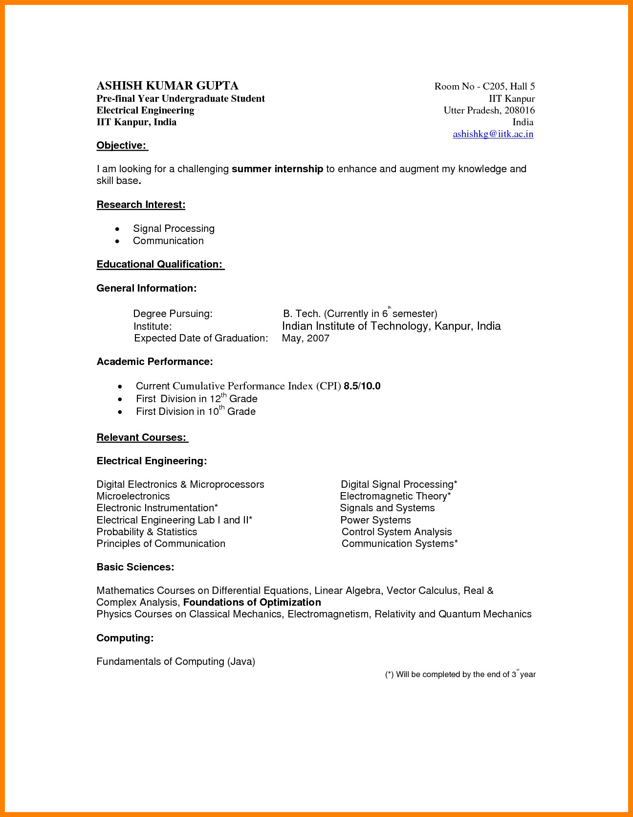 8 curriculum vitae example for students
