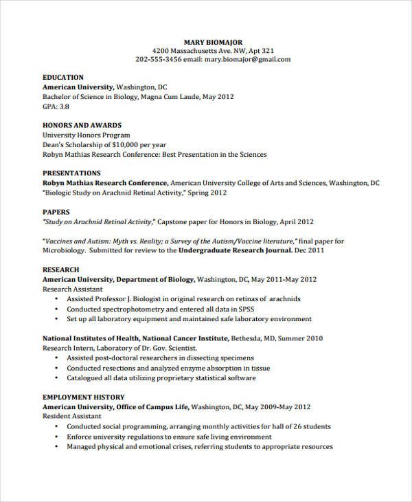 Curriculum Vitae For College Students 13 Student Resume