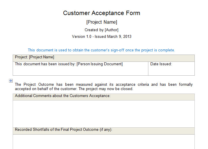 Customer Acceptance Form Download for Project Management