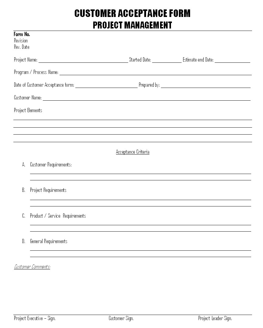 Customer Acceptance Form Format
