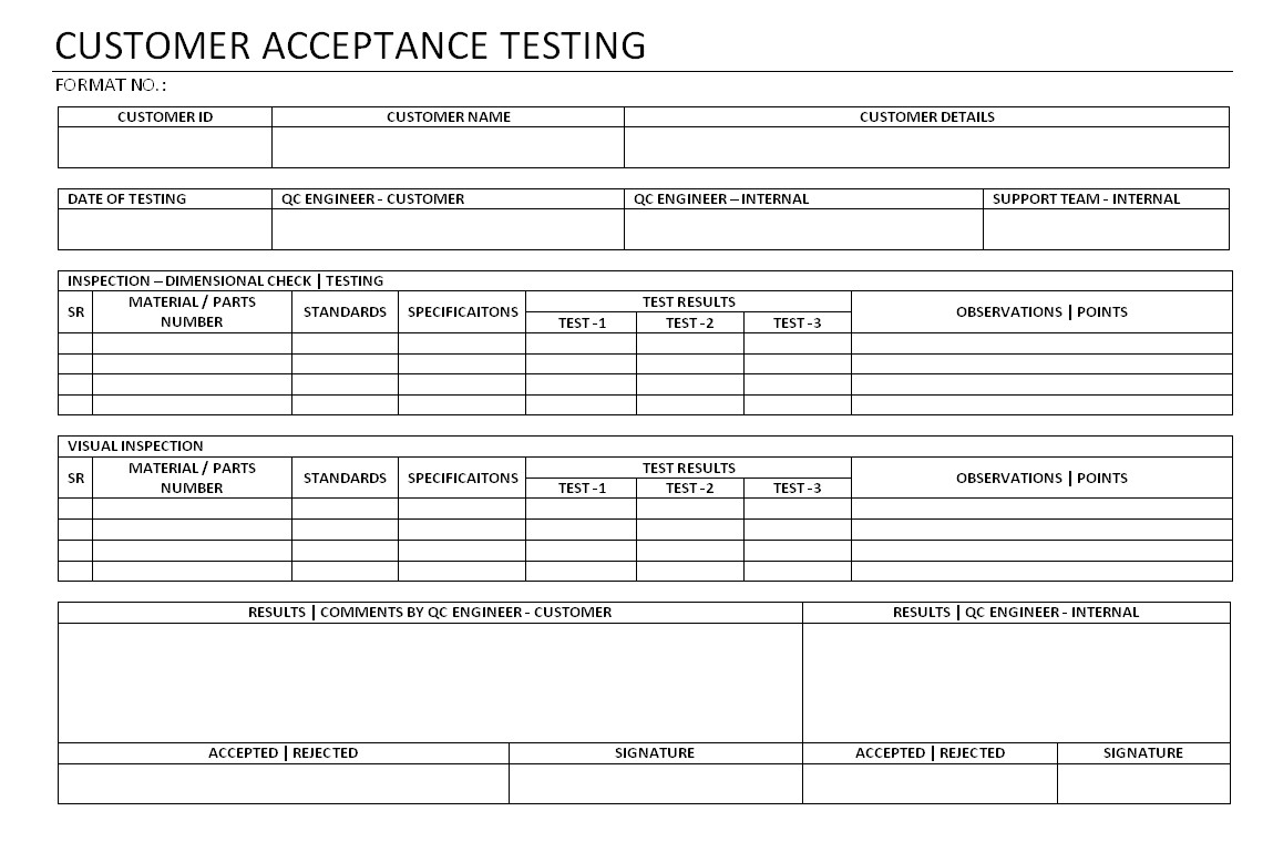 Customer Acceptance Testing format Samples