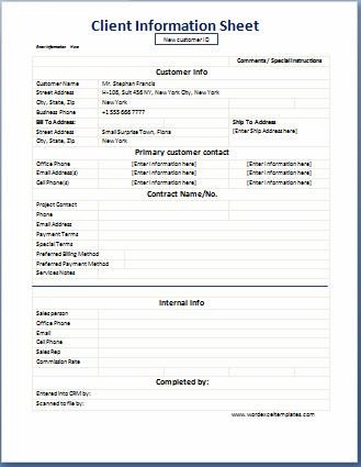 Business Format Client Information Sheet