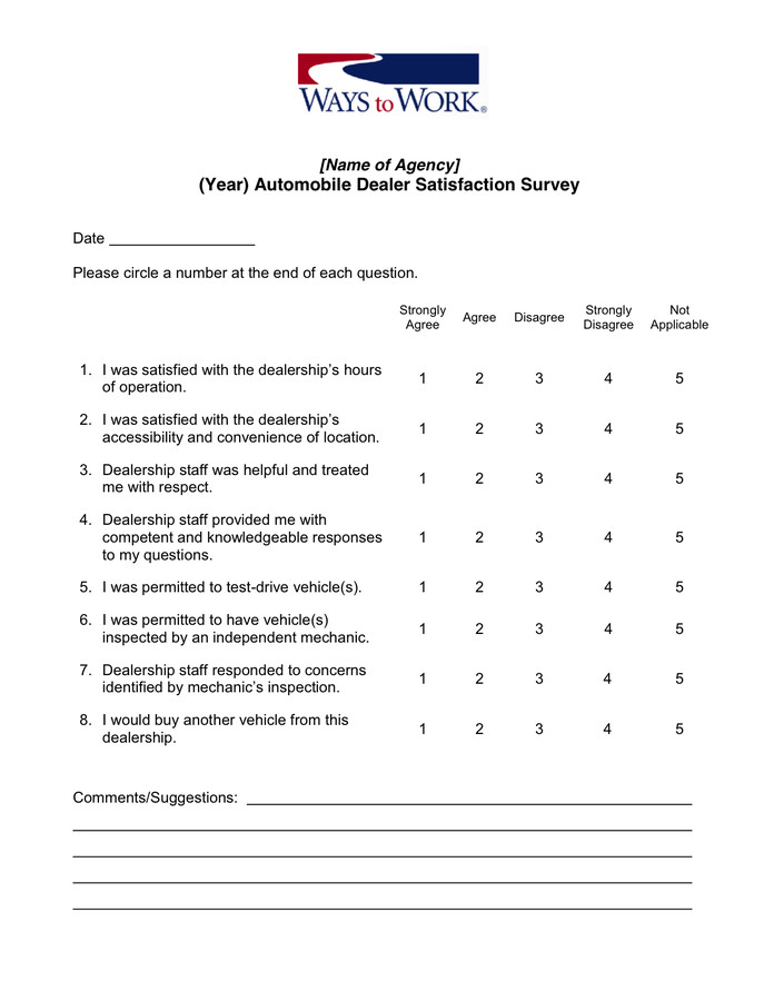 Customer Satisfaction Survey Template in Word and Pdf formats