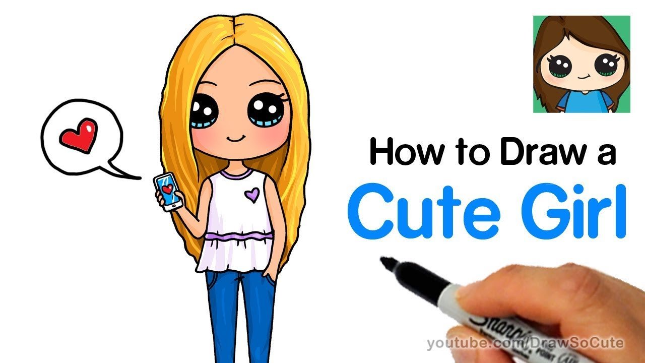 How to Draw a Cute Girl Holding a Cell Phone Easy