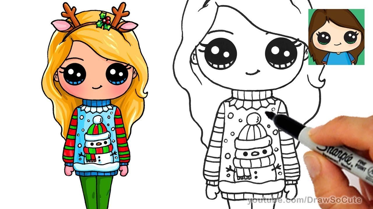 How to Draw a Cute Girl in Christmas Ugly Sweater