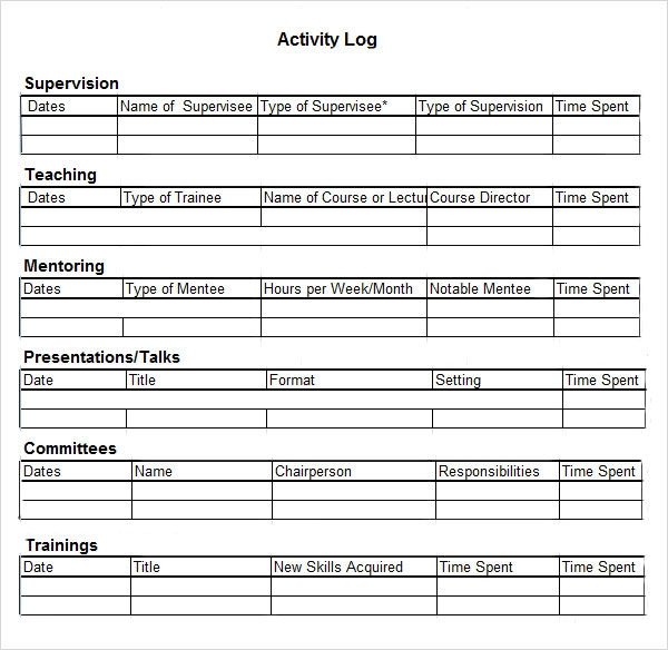 Activity Log Template – 12 Free Word Excel PDF