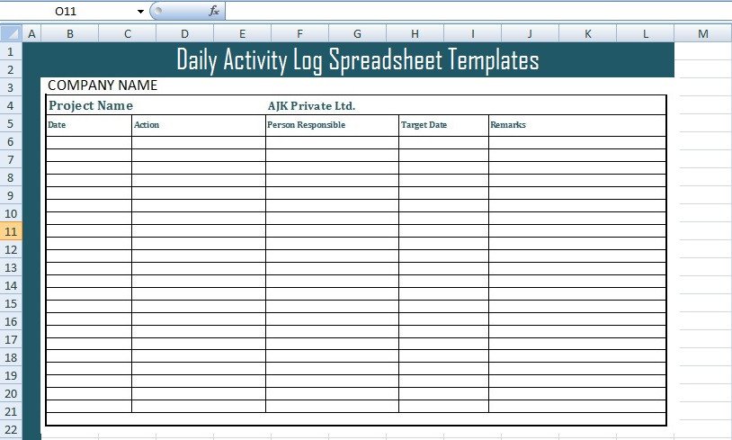 Get Daily Activity Log Spreadsheet Templates Free Excel