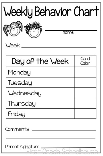 First Grade Schoolhouse Behavior Charts and Parent