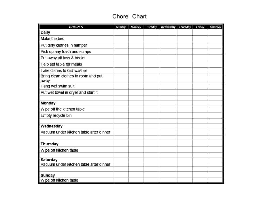 Free Chore Chart Template
