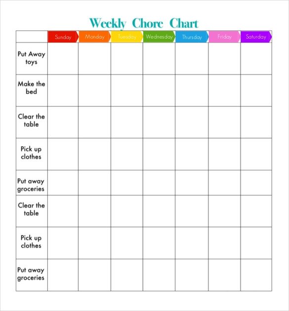 Weekly Chore Chart Template 24 Free Word Excel PDF