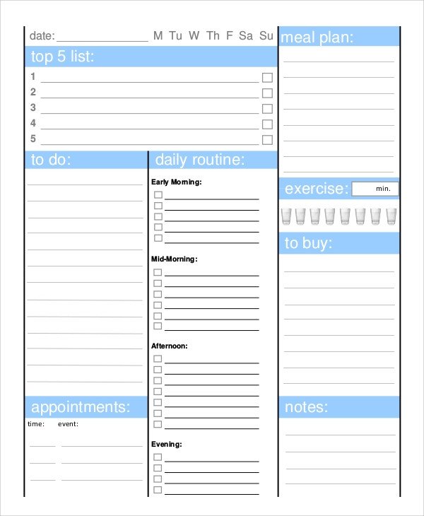 Printable Daily Planner 8 Examples in PDF Word