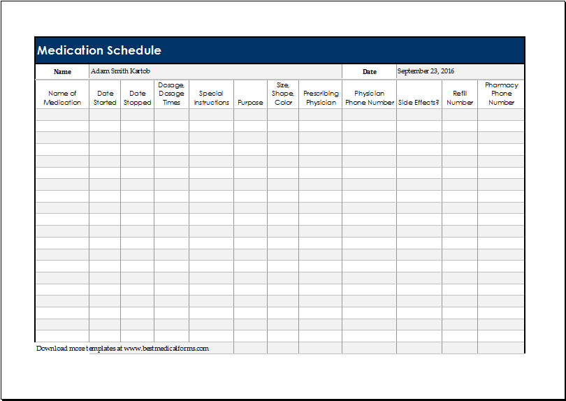 DAILY MEDICATION SCHEDULE Template for EXCEL