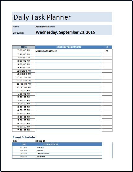 MS Excel Daily Task Planner Template