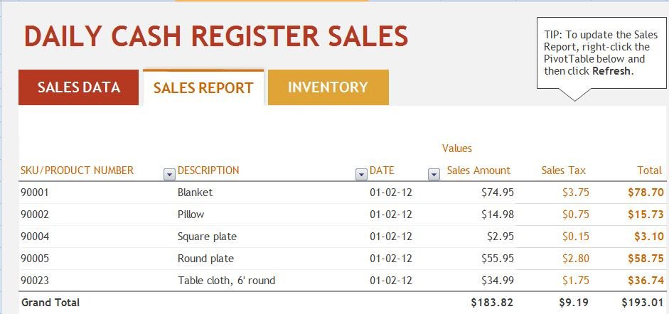 MS Excel Daily Sales Report Template