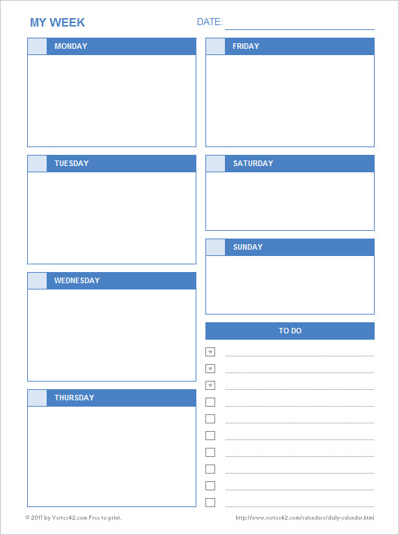 Daily Calendar Free Printable Daily Calendars for Excel
