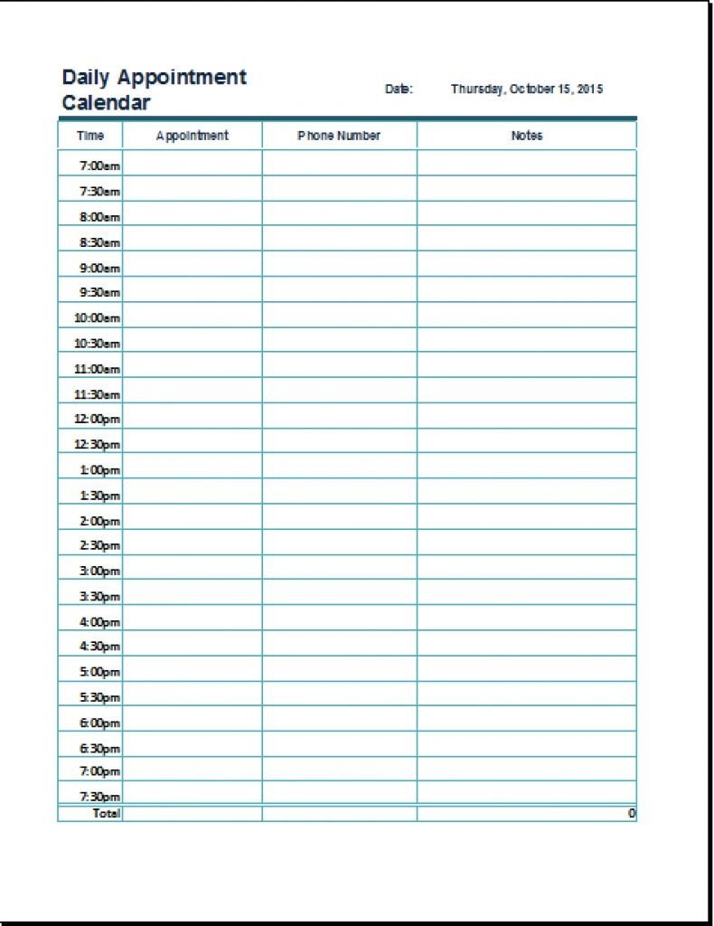 daily appointment calendar printable free