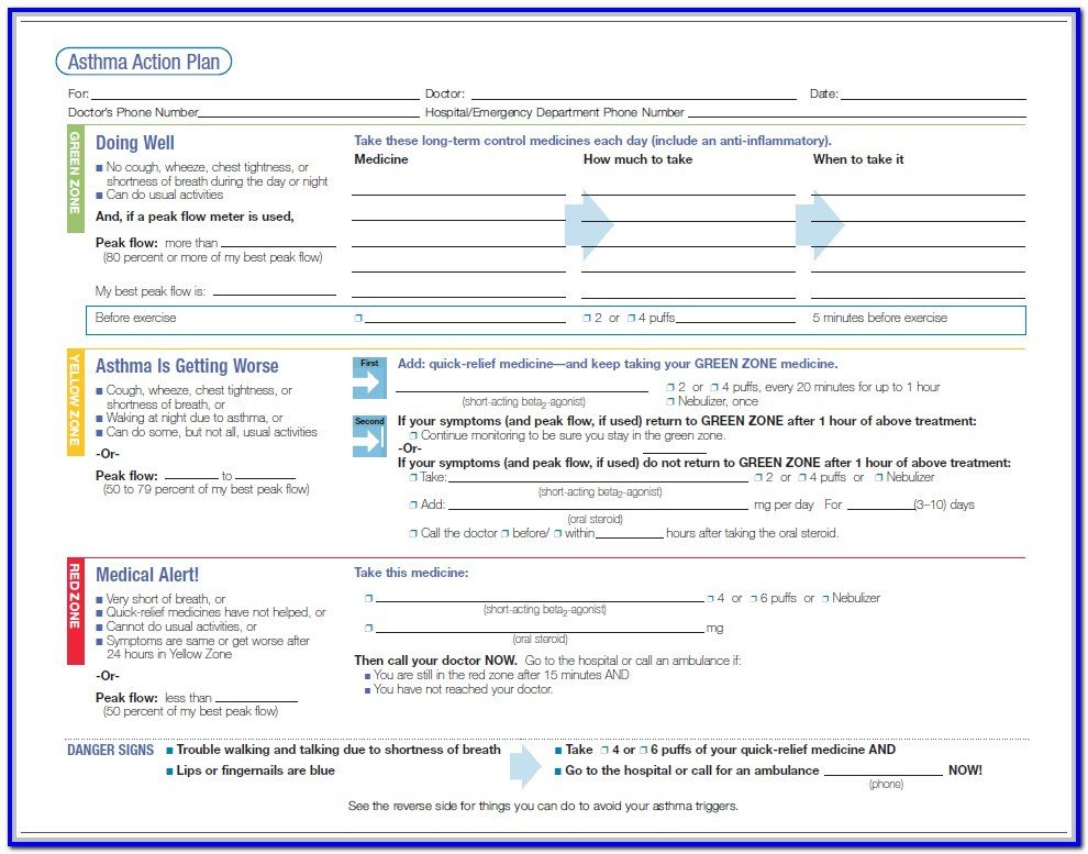 Asthma Action Plan For American Lung Association Form